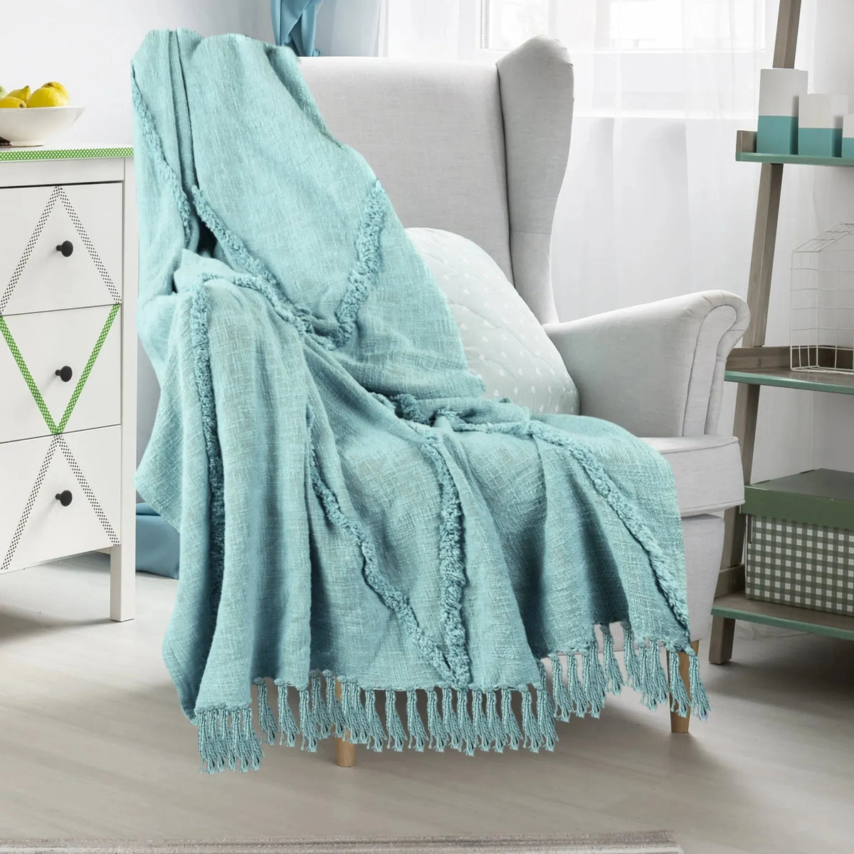Diamond Lr80195 Aqua Sky Blue Throw Blanket
