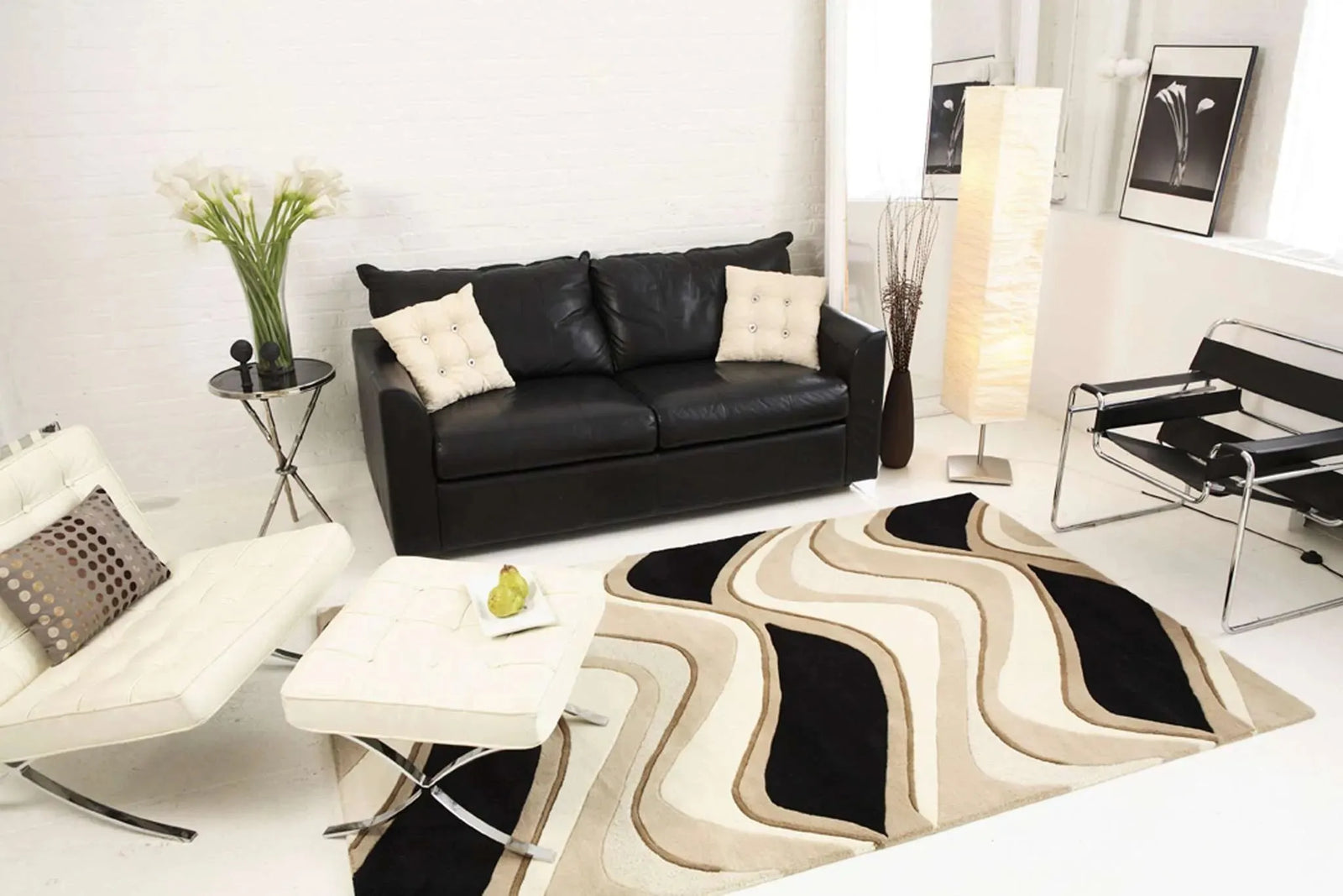 Eternity 1071 Waves Black/Beige Rug