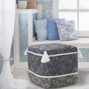Flat Weave Lr34020 Blue/Navy Pouf