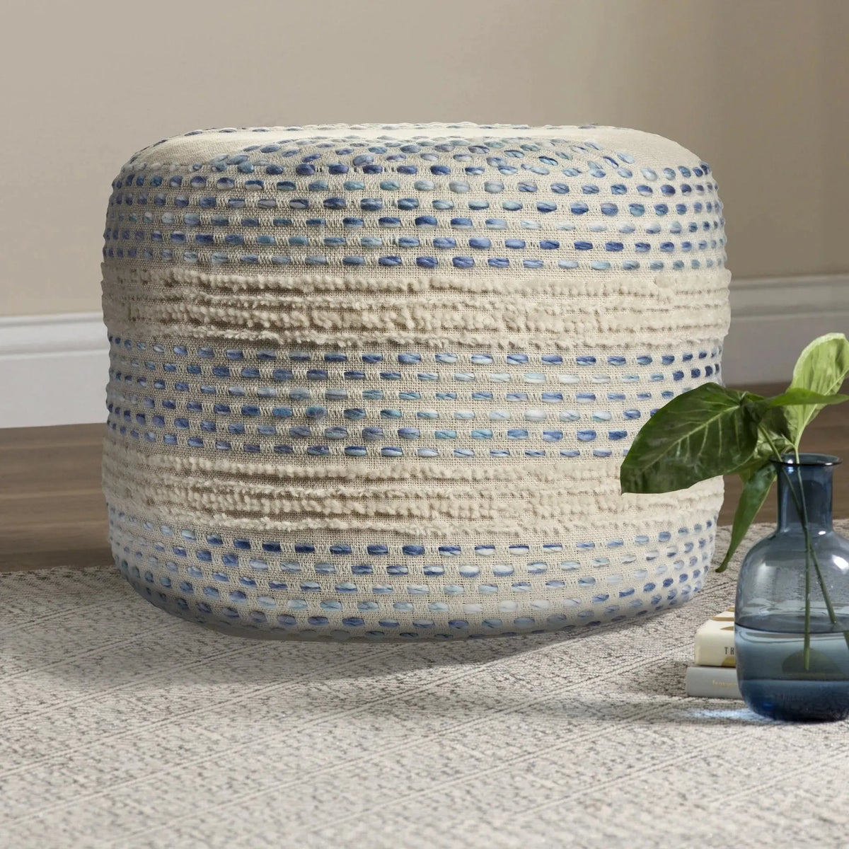 Flat Weave Lr99766 Blue/Cream Pouf