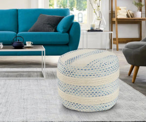 Flat Weave Lr99766 Blue/Cream Pouf