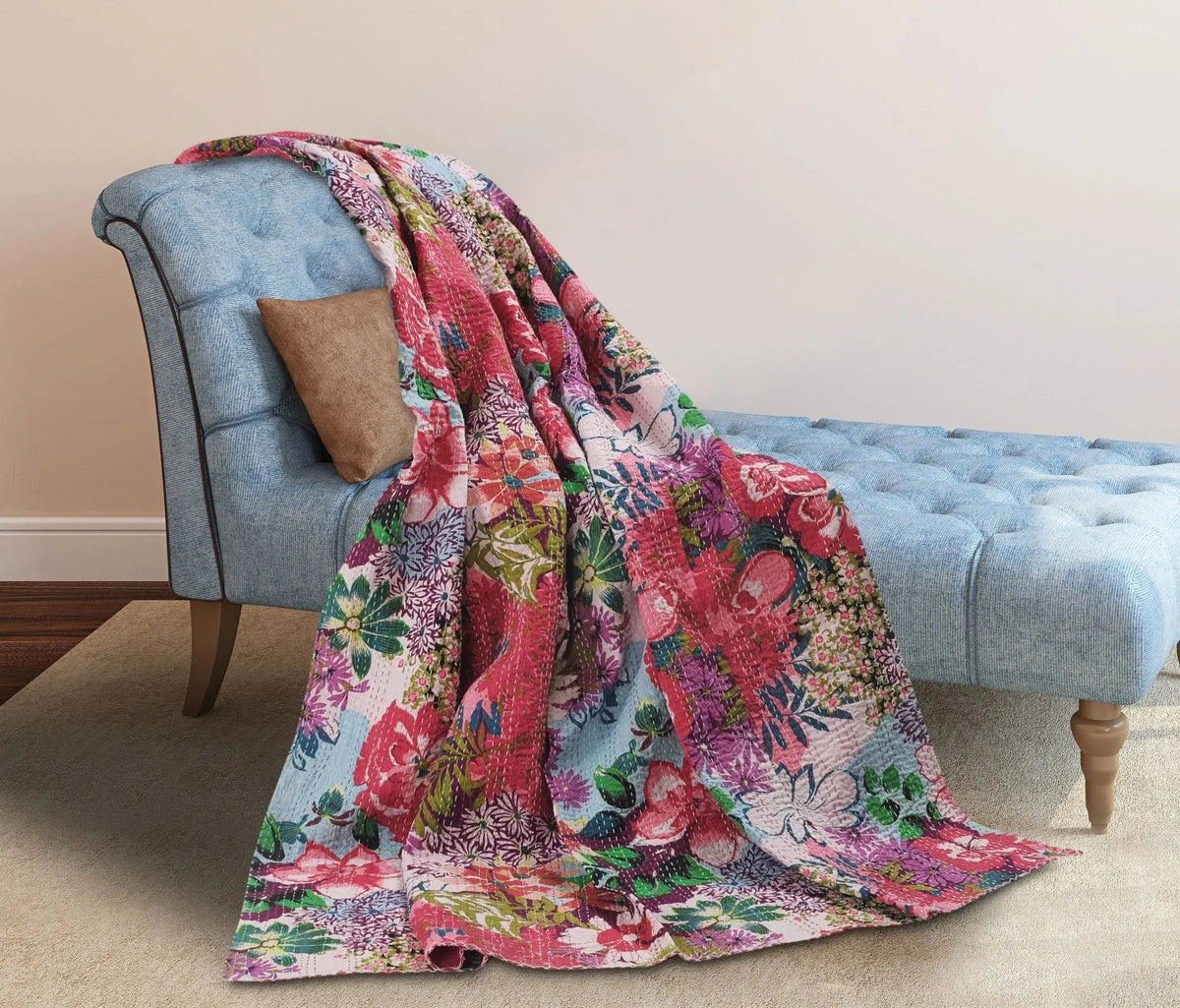 Floral Garden Kantha LR80151 Throw Blanket