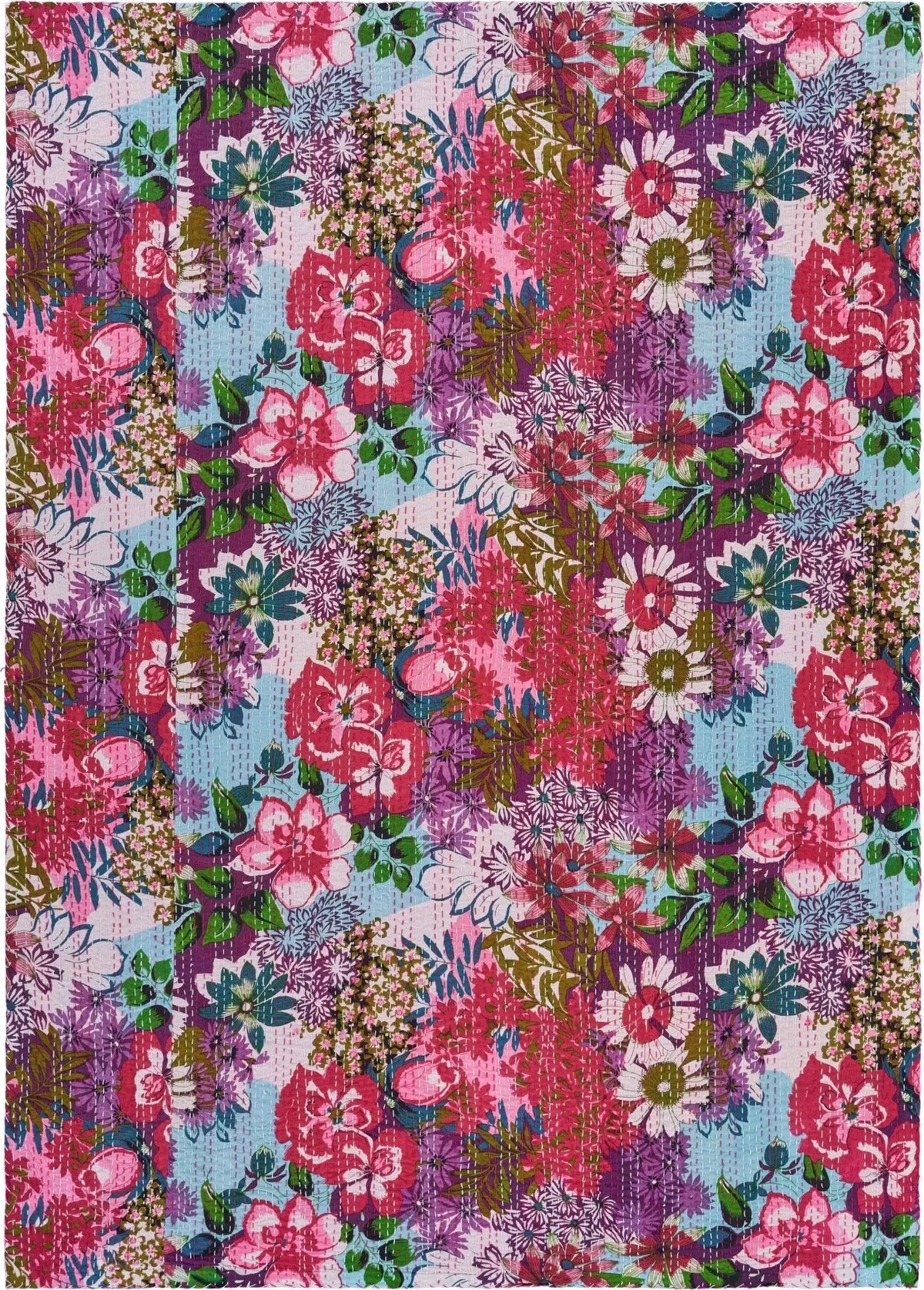 Floral Garden Kantha LR80151 Throw Blanket