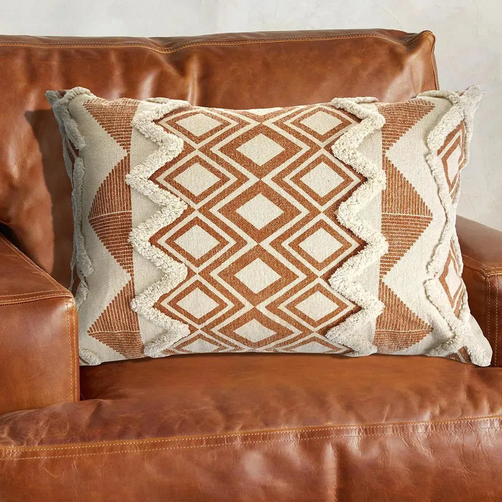 Geometric Burnt Orange and Cream LR07440 Throw Pillow