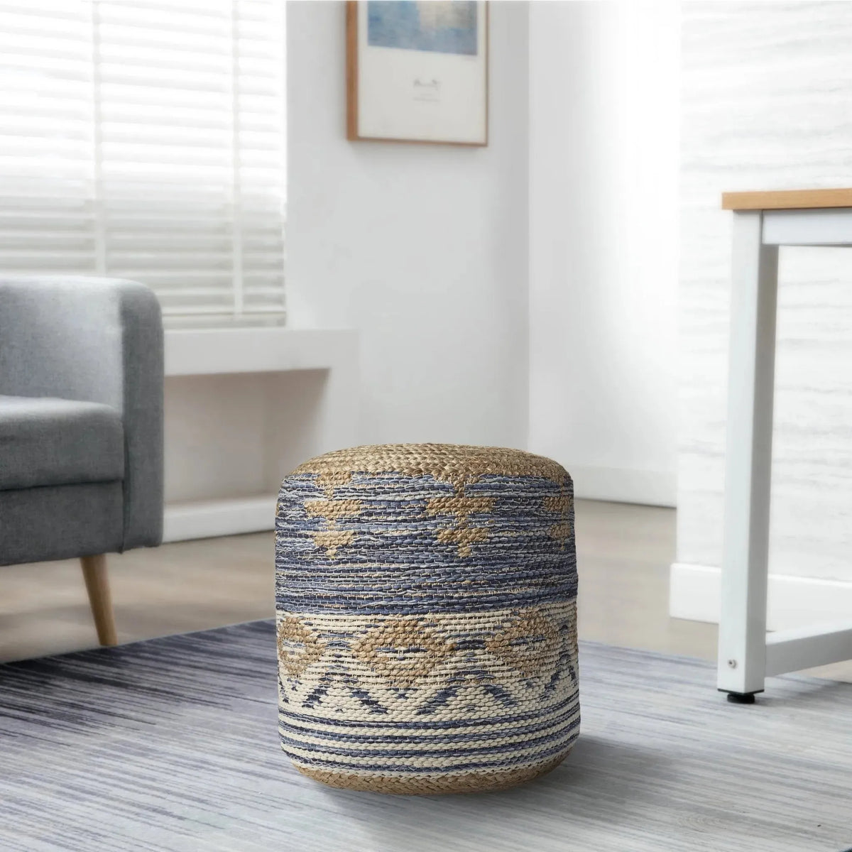 Geometric Natural Jute LR99756 Pouf