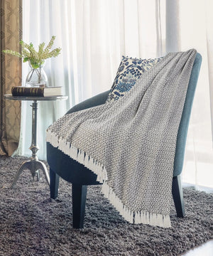 Gray and Ivory Diamonds Fringe  LR80180 Throw Blanket