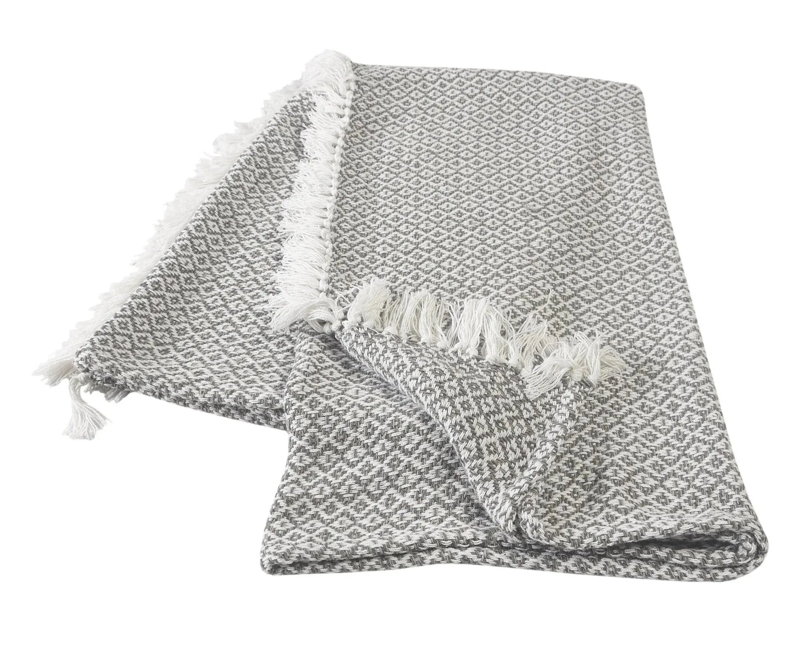 Gray and Ivory Diamonds Fringe  LR80180 Throw Blanket