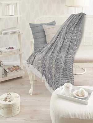 Gray and Ivory Diamonds Fringe  LR80180 Throw Blanket
