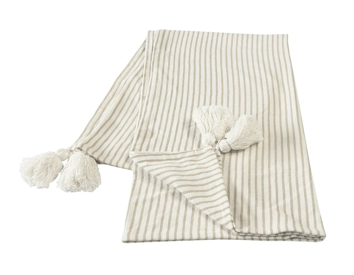Gray and Ivory Striped Tasseled LR80178 Throw Blanket