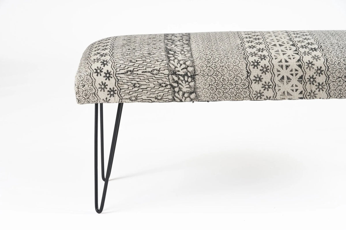 Gray and White Floral LR99732 Indoor Bench