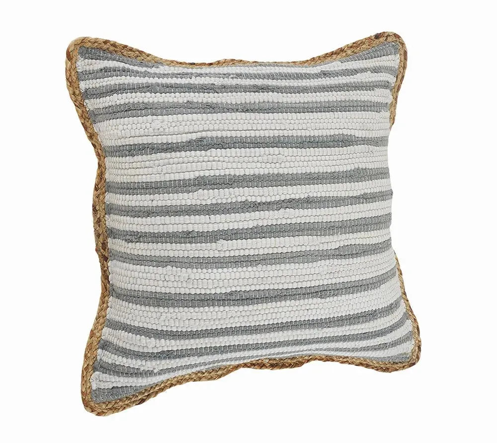 Gray and White Striped Jute Bordered LR099444 Throw Pillow
