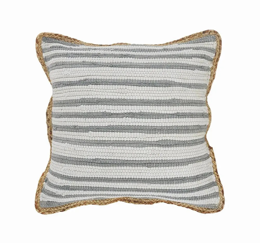 Gray and White Striped Jute Bordered LR099444 Throw Pillow