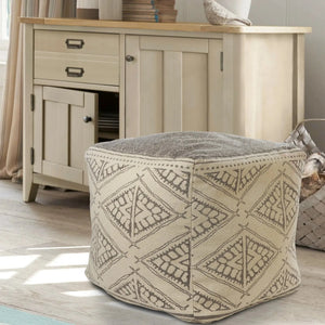 Handmade Lr99770 Beige/Gray Pouf