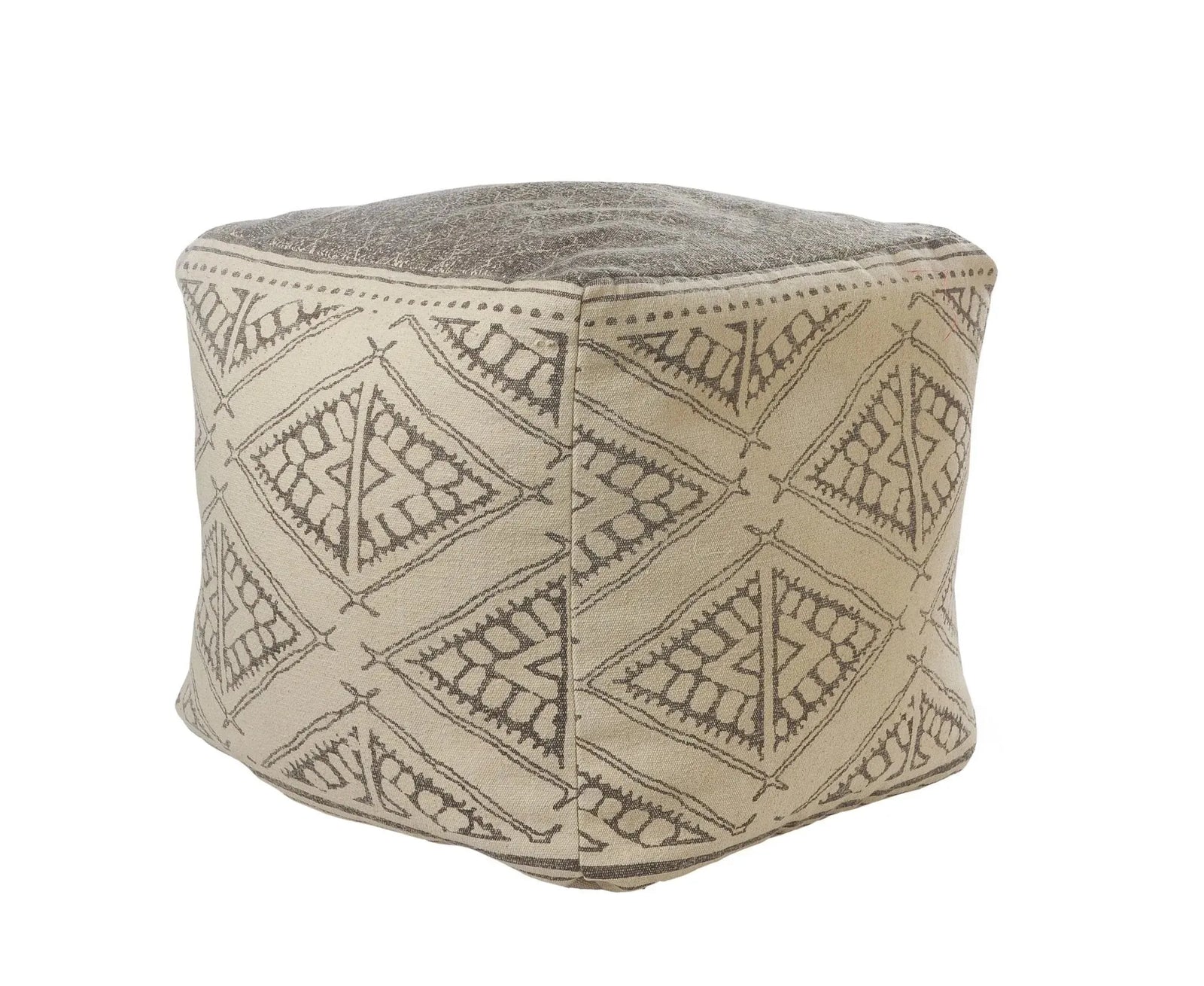 Handmade Lr99770 Beige/Gray Pouf