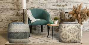 Handmade Lr99771 Beige/Gray Pouf