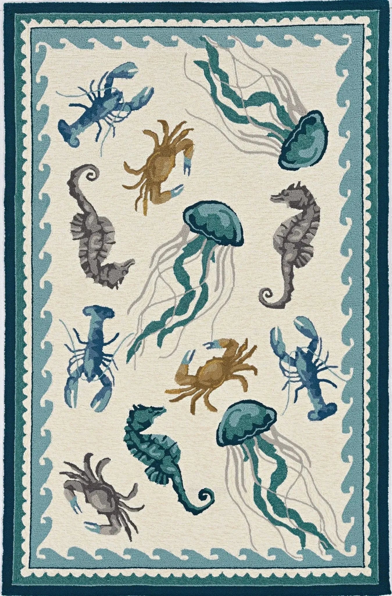 Harbor 4204 Beach Life Ivory/Teal Rug