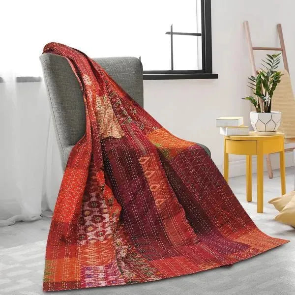 Hippie Maroon Kantha LR80157 Throw Blanket