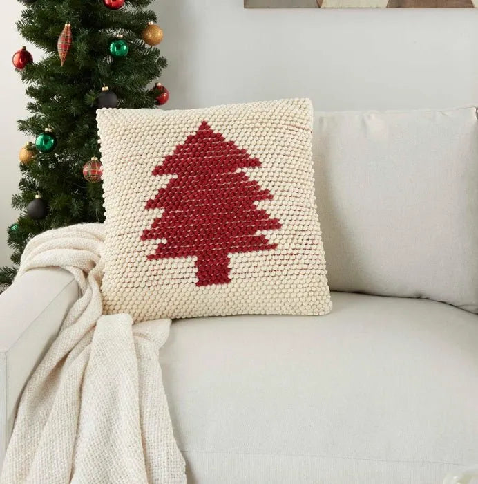 Home for the Holiday DC569 Ivory Red Pillow