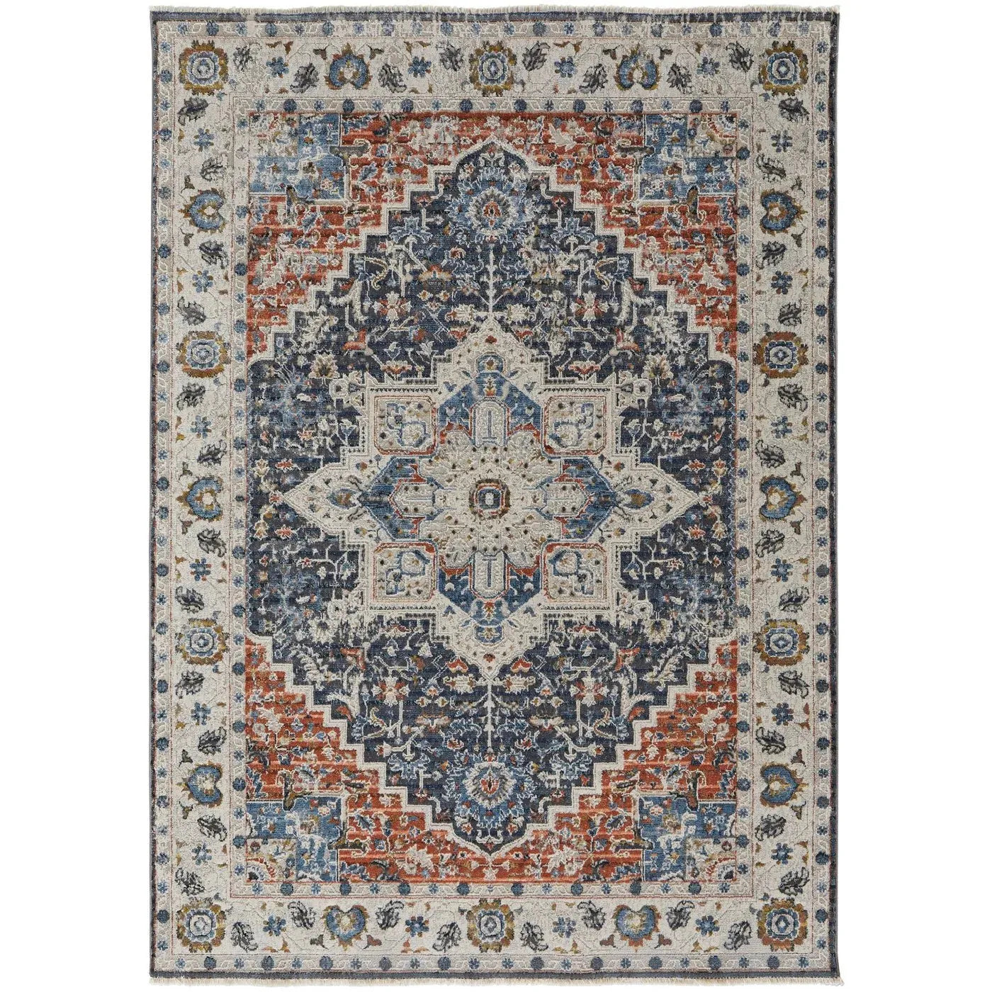 Kaia KAI39HTF Ivory/Blue Rug