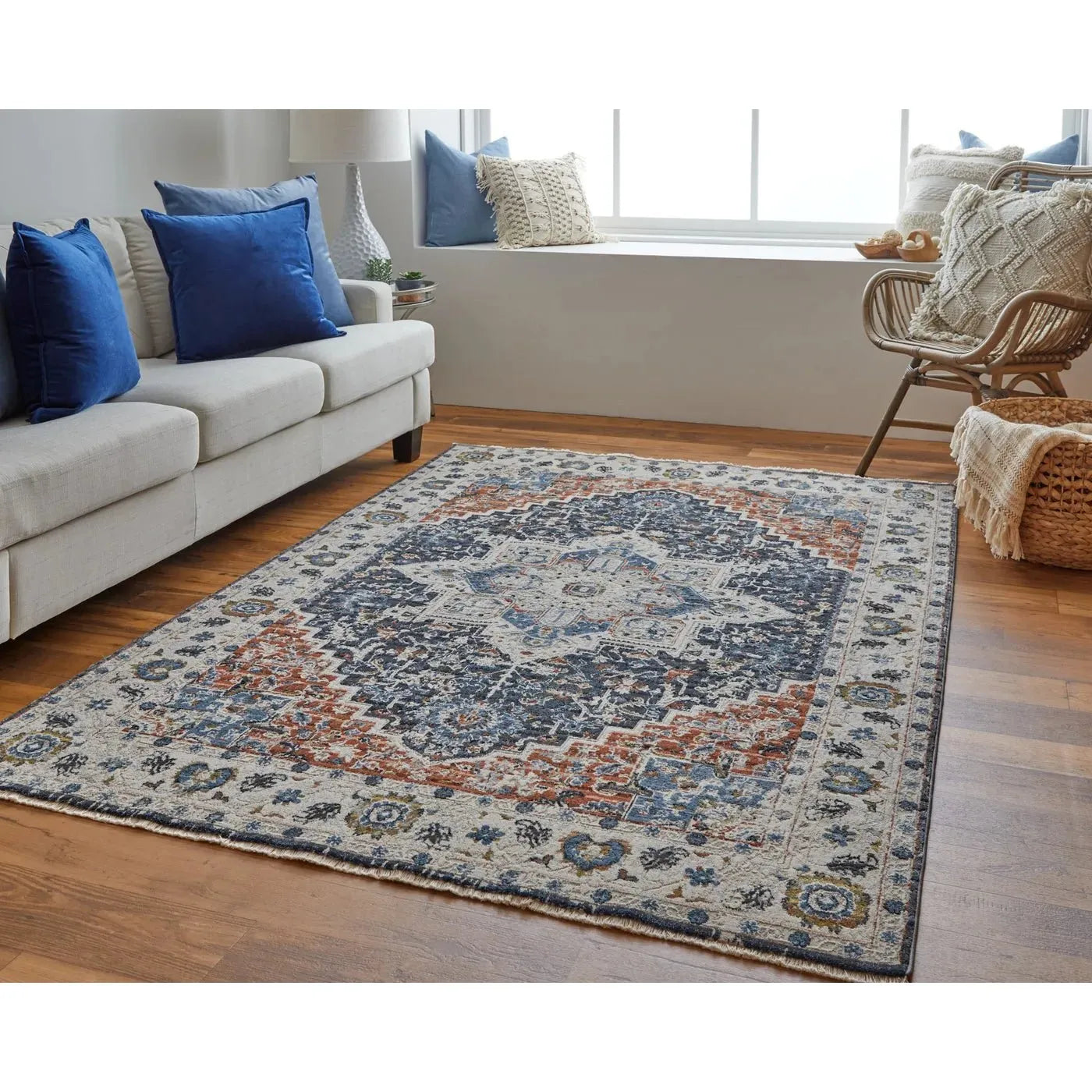 Kaia KAI39HTF Ivory/Blue Rug