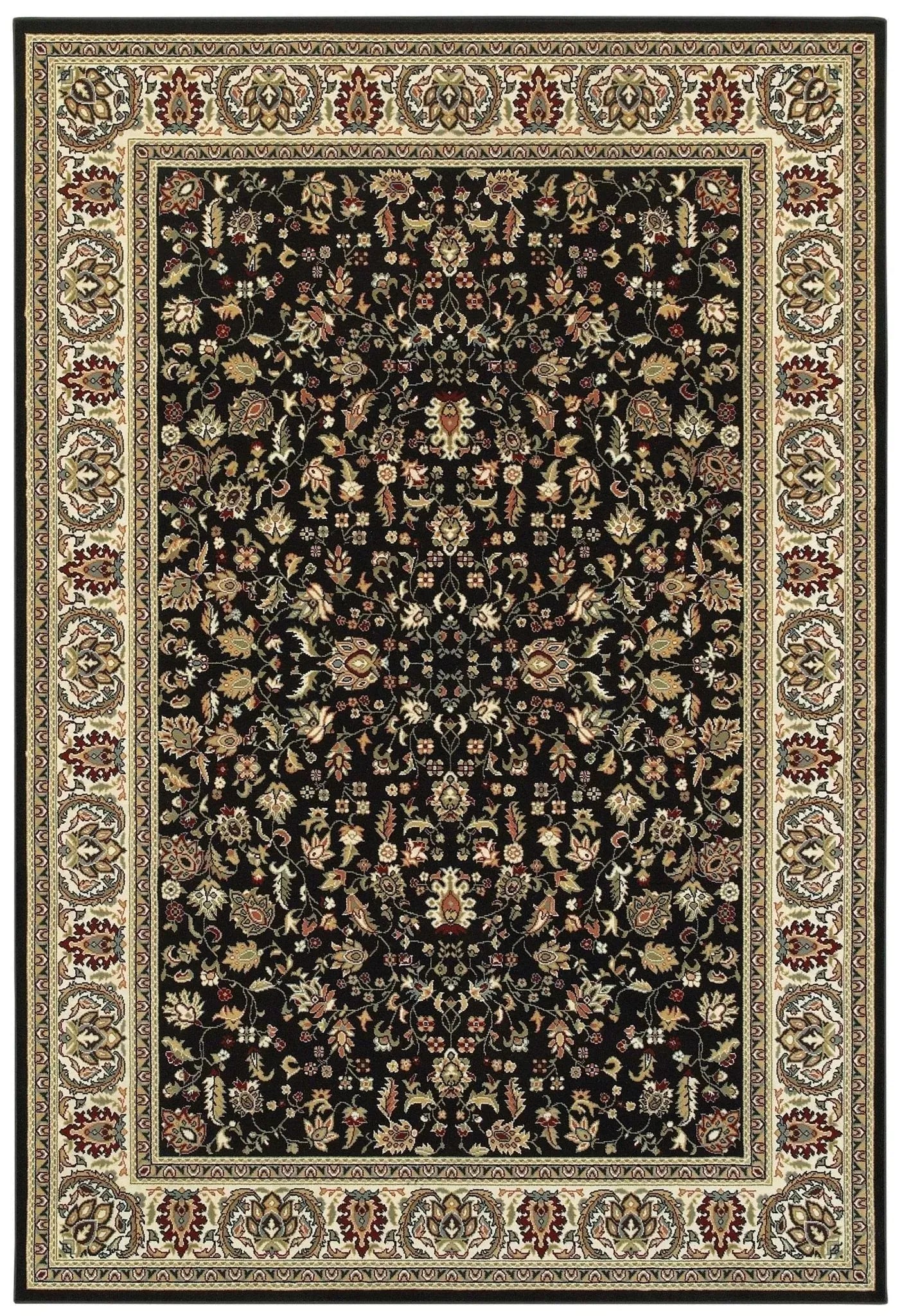 Kashan 108B Black/ Ivory Rug