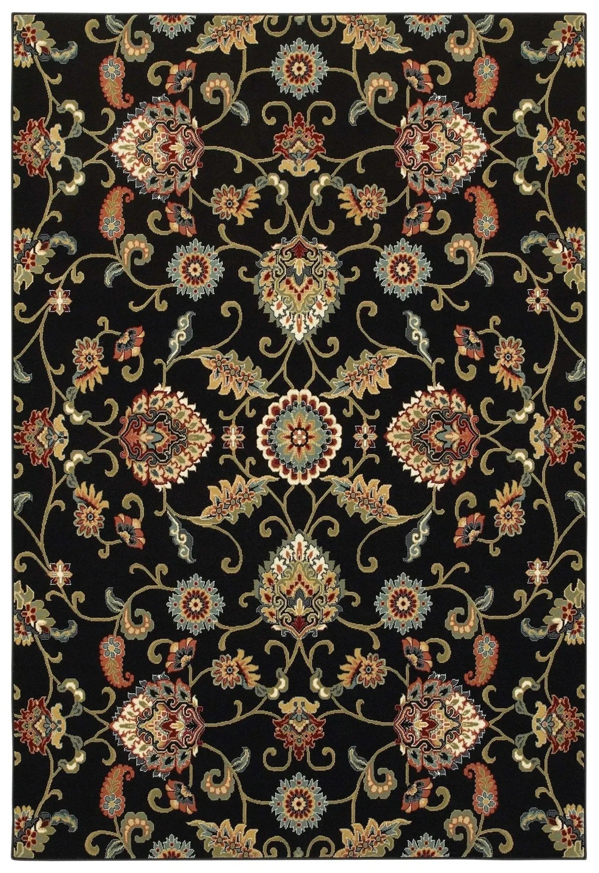 Kashan 9946K Black/ Multi Rug