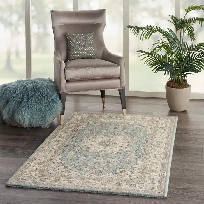 Living Treasures LI15 Aqua/Ivory Rug