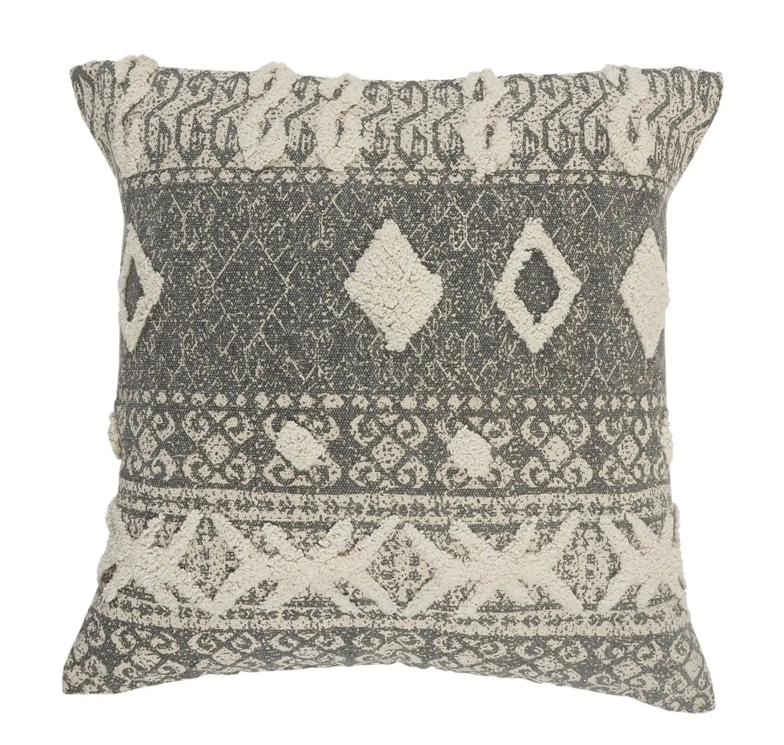 Modern Rustic Tufted Lr07571 Gray/White Pillow