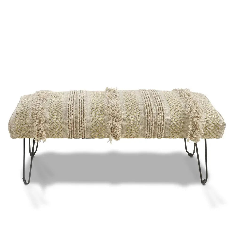 Natural and Gold Tufted Geometric LR99013 Indoor Bench