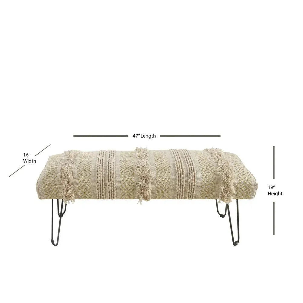 Natural and Gold Tufted Geometric LR99013 Indoor Bench
