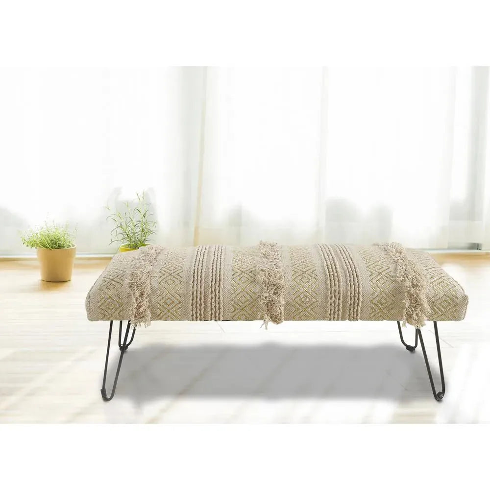 Natural and Gold Tufted Geometric LR99013 Indoor Bench