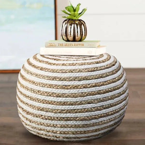 Natural Ivory Braided LR99703 Pouf