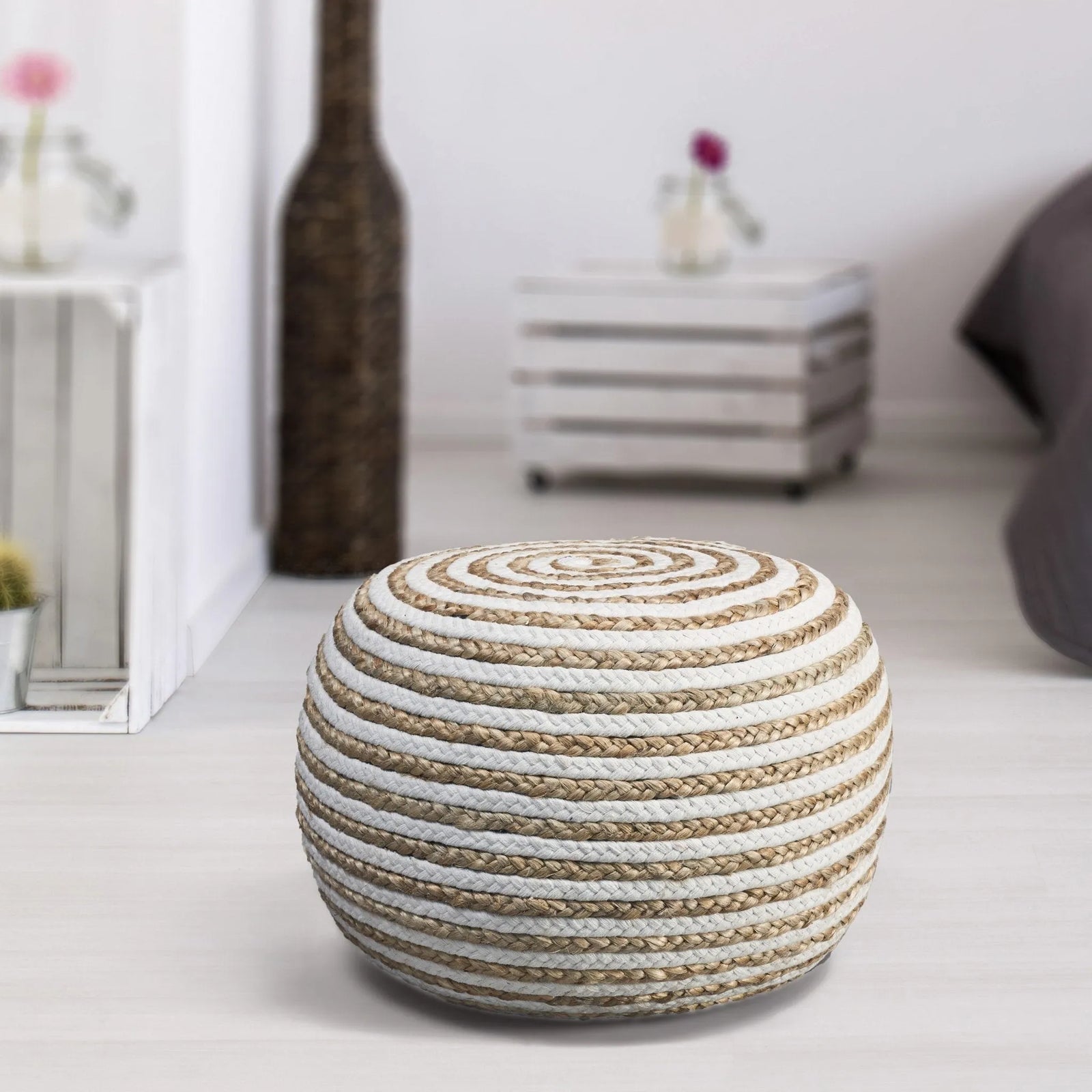 Natural Ivory Braided LR99703 Pouf