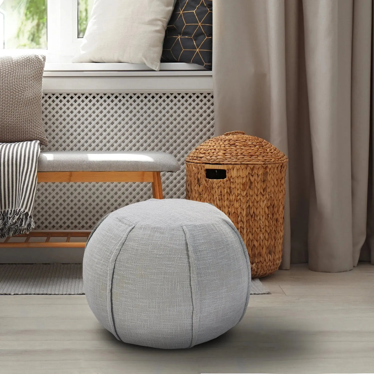 Natural Lr34030 Light Gray Pouf