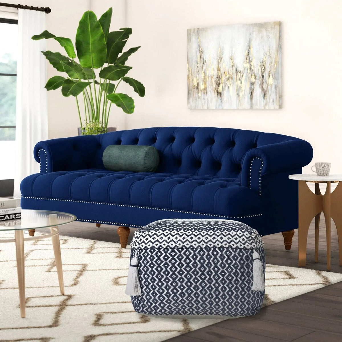 Natural Lr99762 Navy/Ivory Pouf