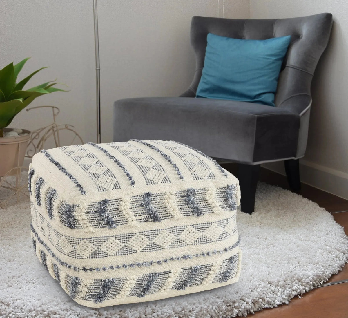 Natural Lr99764 Navy/Blue Pouf
