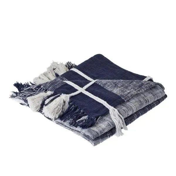 Navy and White Braided Plaid LR80167 Throw Blanket