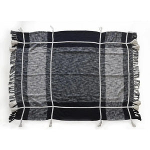 Navy and White Braided Plaid LR80167 Throw Blanket