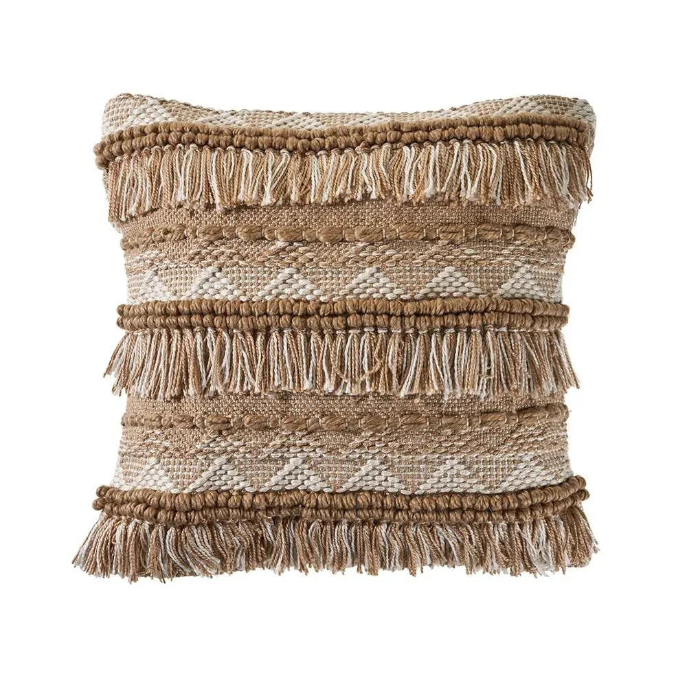 Neutral Geometric Fringe LR07455 Throw Pillow