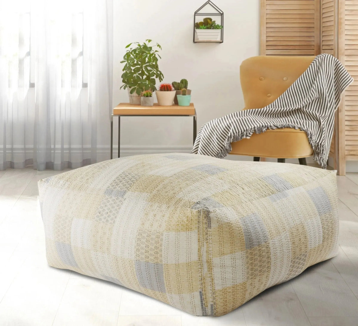 Neutral Oversized Kantha LR99727 Pouf