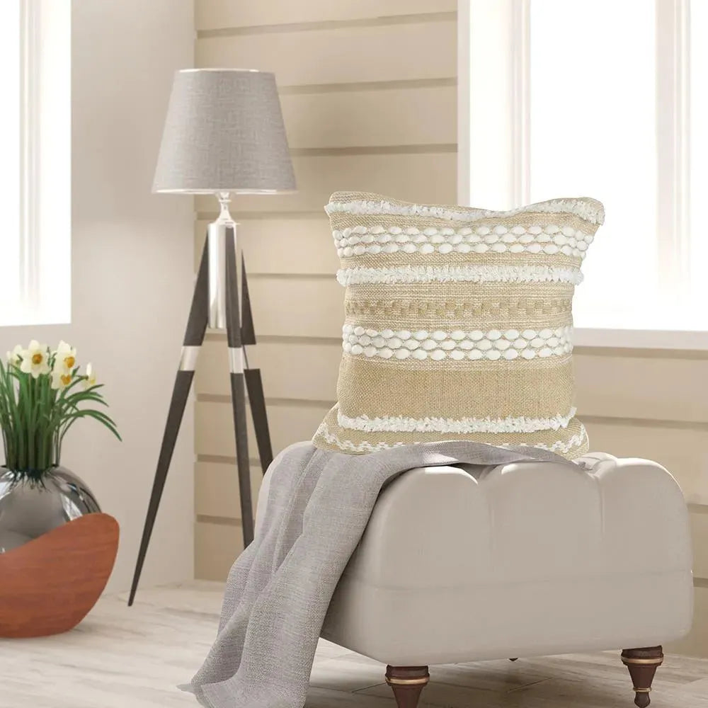 Neutral Textured Embroidered LR07454 Throw Pillow