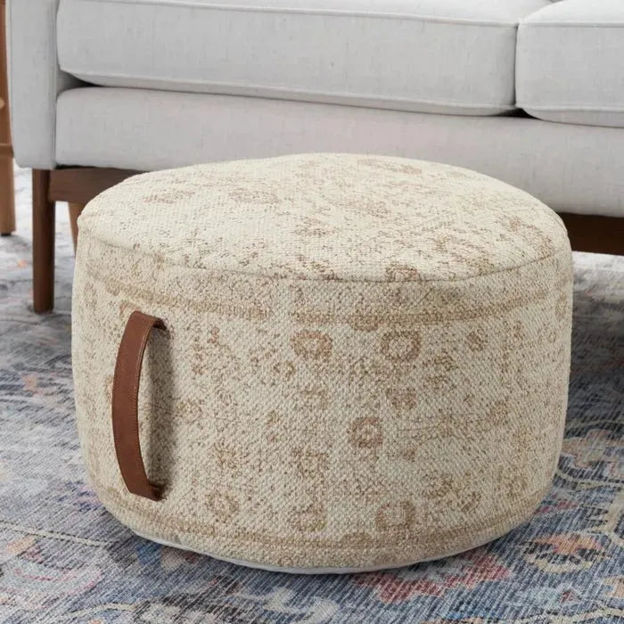 Nicole Curtis Pillow VJ019 Ivory/Beige Pouf