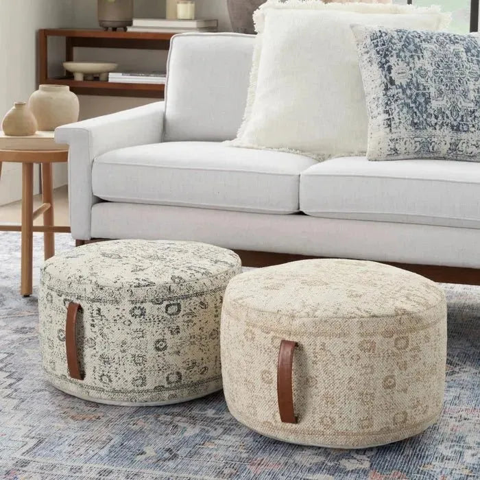 Nicole Curtis Pillow VJ019 Ivory/Beige Pouf