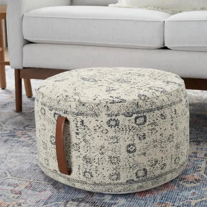 Nicole Curtis Pillow VJ019 Ivory/Grey Pouf