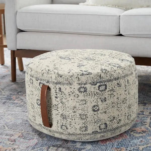 Nicole Curtis Pillow VJ019 Ivory/Grey Pouf