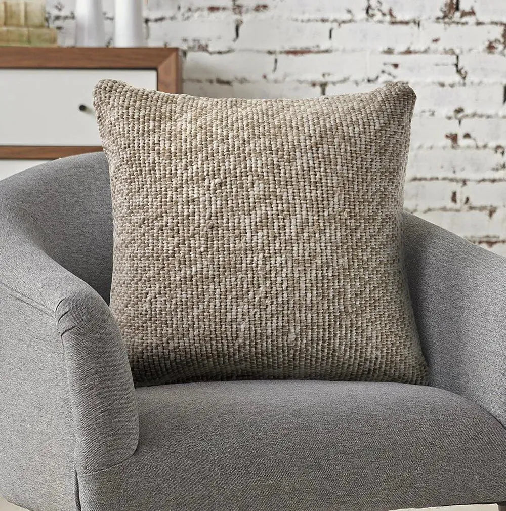 Oatmeal and Ivory Linen Woven LR07516 Throw Pillow