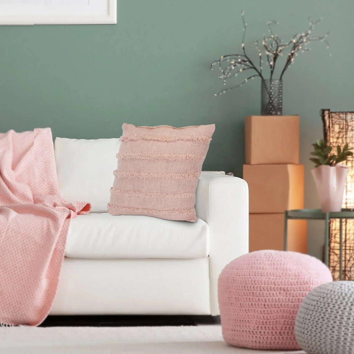 Pearl Blush Overtufted Solid LR07515 Throw Pillow