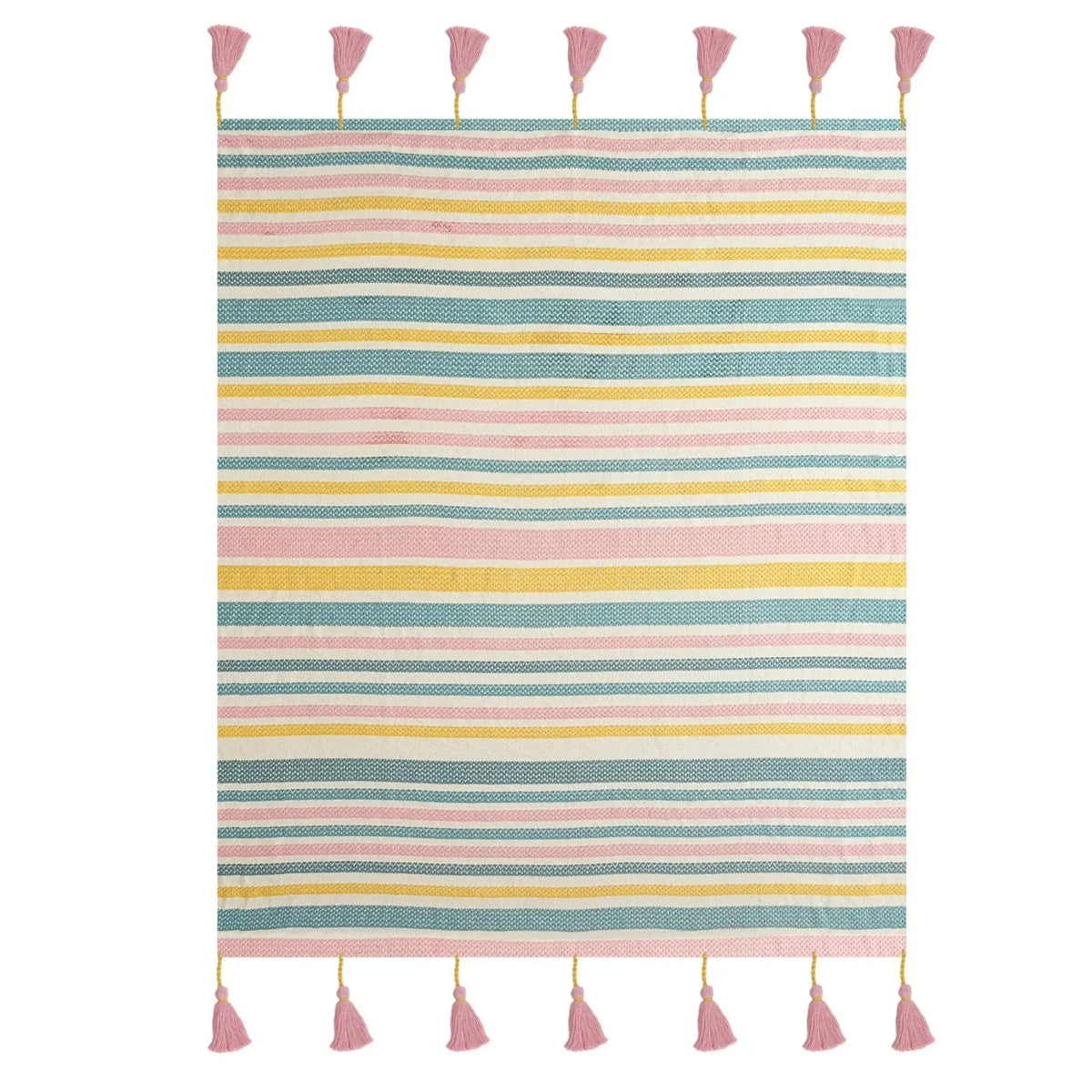 Pink, Blue, and Sunny Striped with Tassels LR80182 Throw Blanket