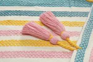 Pink, Blue, and Sunny Striped with Tassels LR80182 Throw Blanket