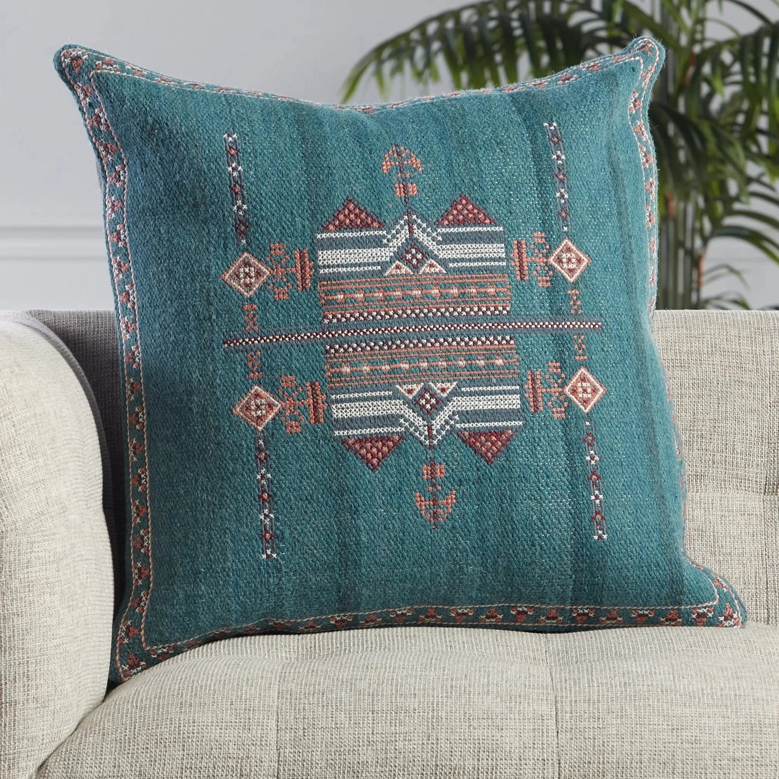Puebla Pub10 Zaida Teal/Terracotta Pillow